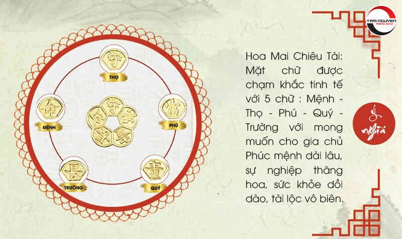 5 mặt chữ Mệnh – Thọ - Phú – Quý – Trường trên hoa mai